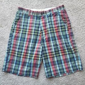 Vintage Madison Shorts Men 32 Blue Red Green Plaid Chino Preppy Golf Outdoor